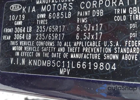 2020 Kia Sedona Lx из США, поврежденный, VIN KNDMB5C11L6619804